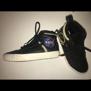 Women’s S8.5 men’s S7 NASA black vans high tops